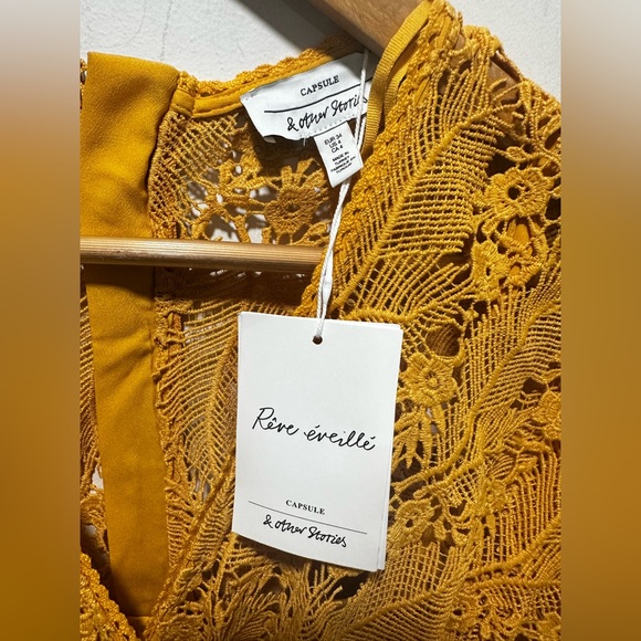 NWT & Other Stories Yellow Allover Lace Midi Dress - Picture 3 of 4